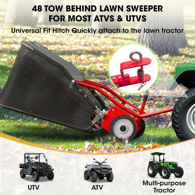 48" Lawn Sweeper Tow Behind Pull Behind Grass Sweeper Heavy Duty Leaf Collector gallery