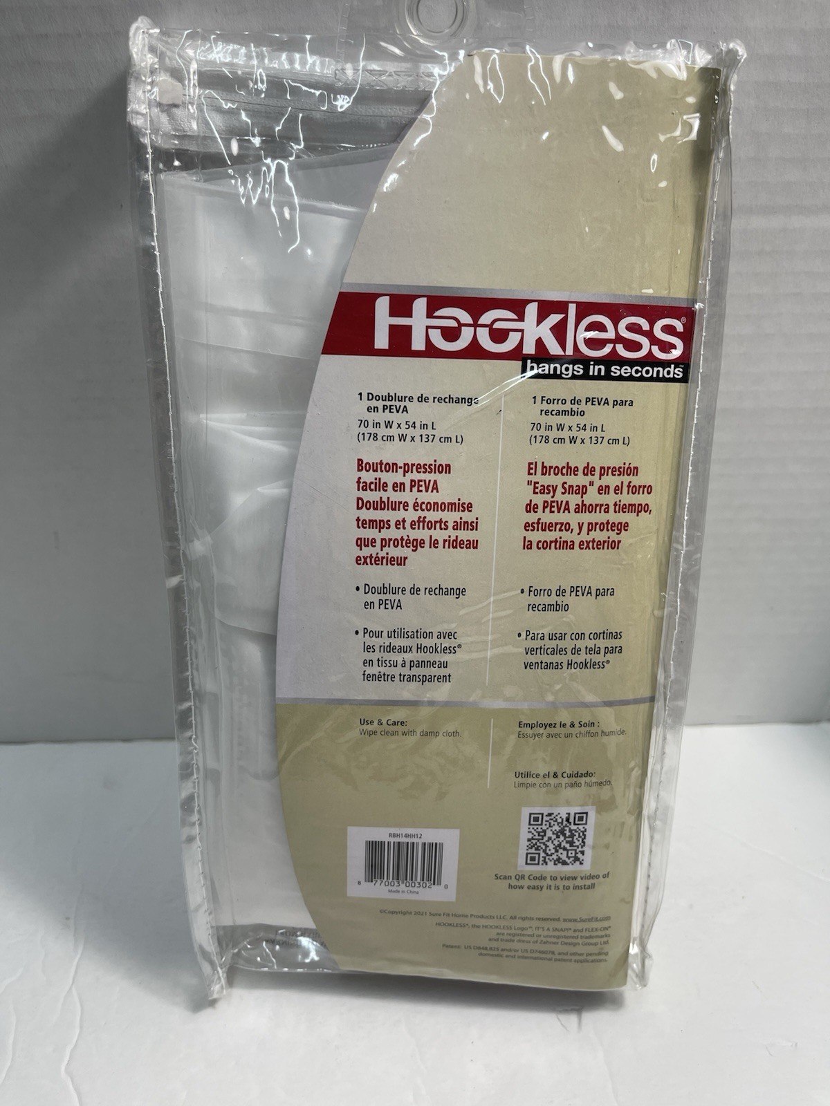 Hookless It's A Snap! PEVA Snap-In Replacement Shower Curtain Liner 70x54" Frost gallery