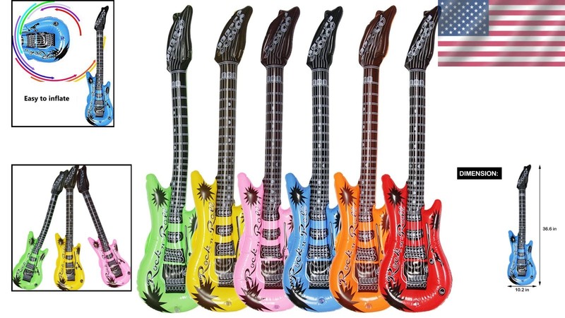 6-Pack Inflatable Guitars - Waterproof Party Decor in Assorted Colors, 37-Inches gallery