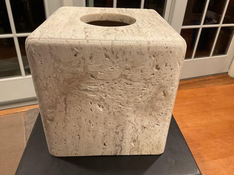 CB2 White Travertine Marble Tissue Box Cover - Excellent Condition -hard to find gallery