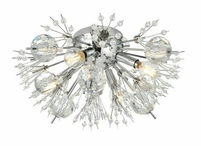 Crystal and Glass Flush Mount Chrome Sputnik Living Room Bathroom or Bedroom 19" gallery