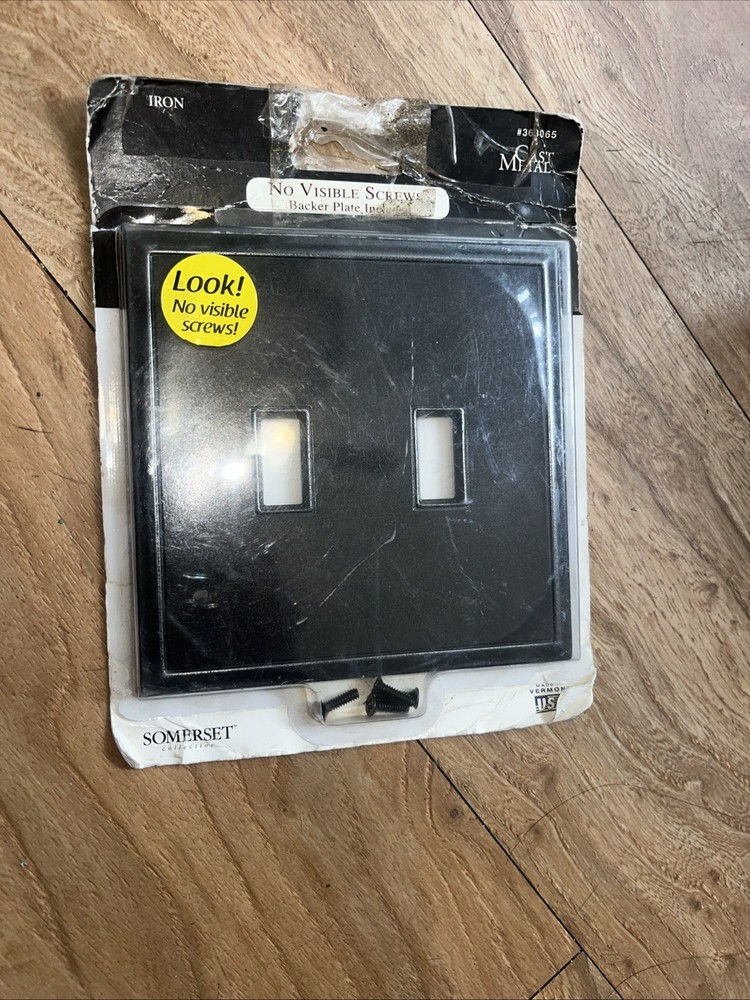 Somerset Double Light Switch Wallplate NO VISIBLE SCREWS #363065 Brand New"IRON"