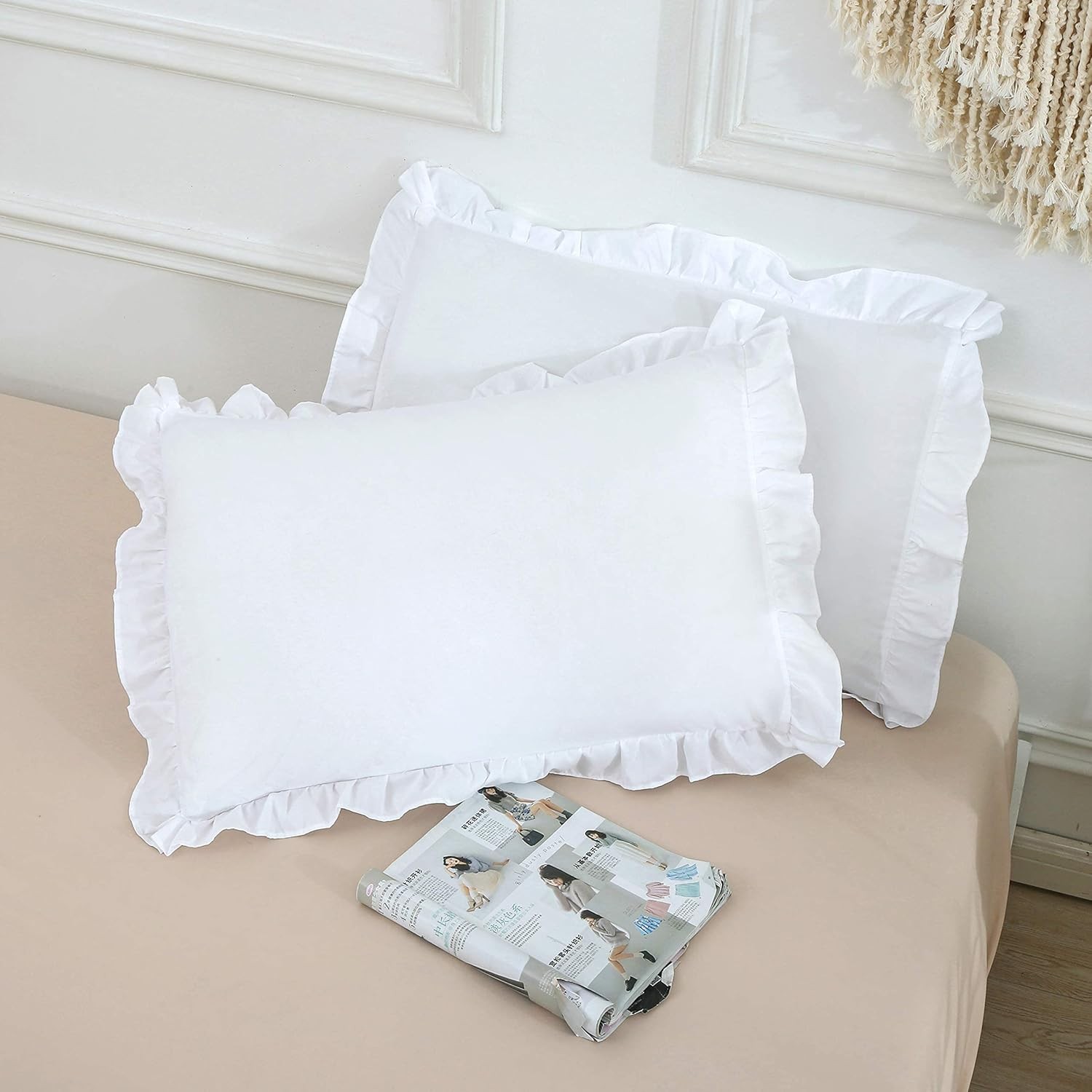 MoonxHome Ruffled Pillow Shams, Pack of 2 Standard(20 x 26 inches), H-white gallery