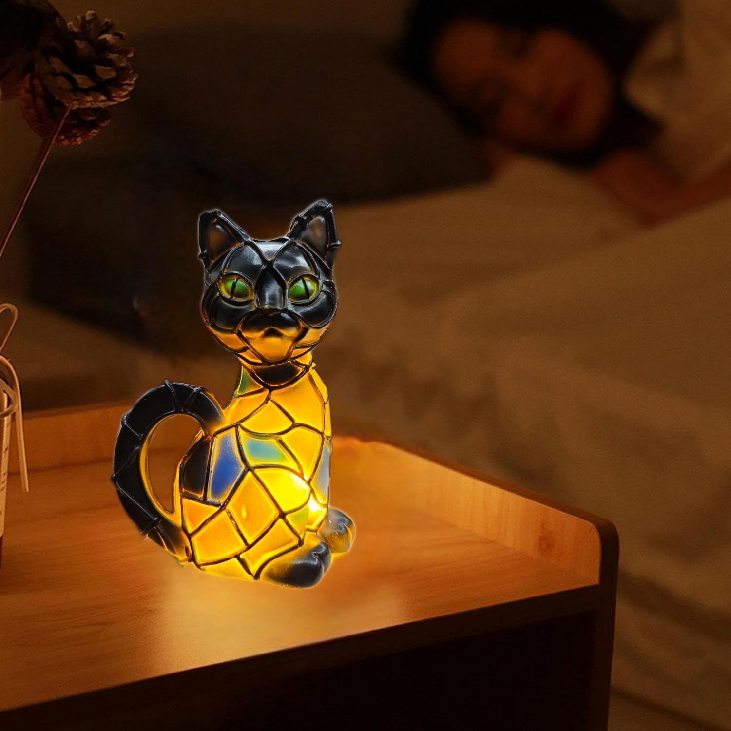 Retro Cat Colorful Resin Cat Table Lamp，3D Cute Pet Cats Themed LED Night Lam... gallery