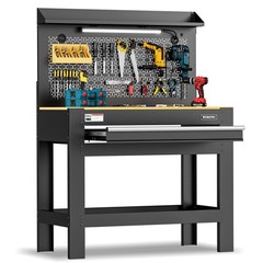 WORKPRO 45″ Heavy-Duty Workbench with Pegboard Garage Workbench w/Storage 800LBS