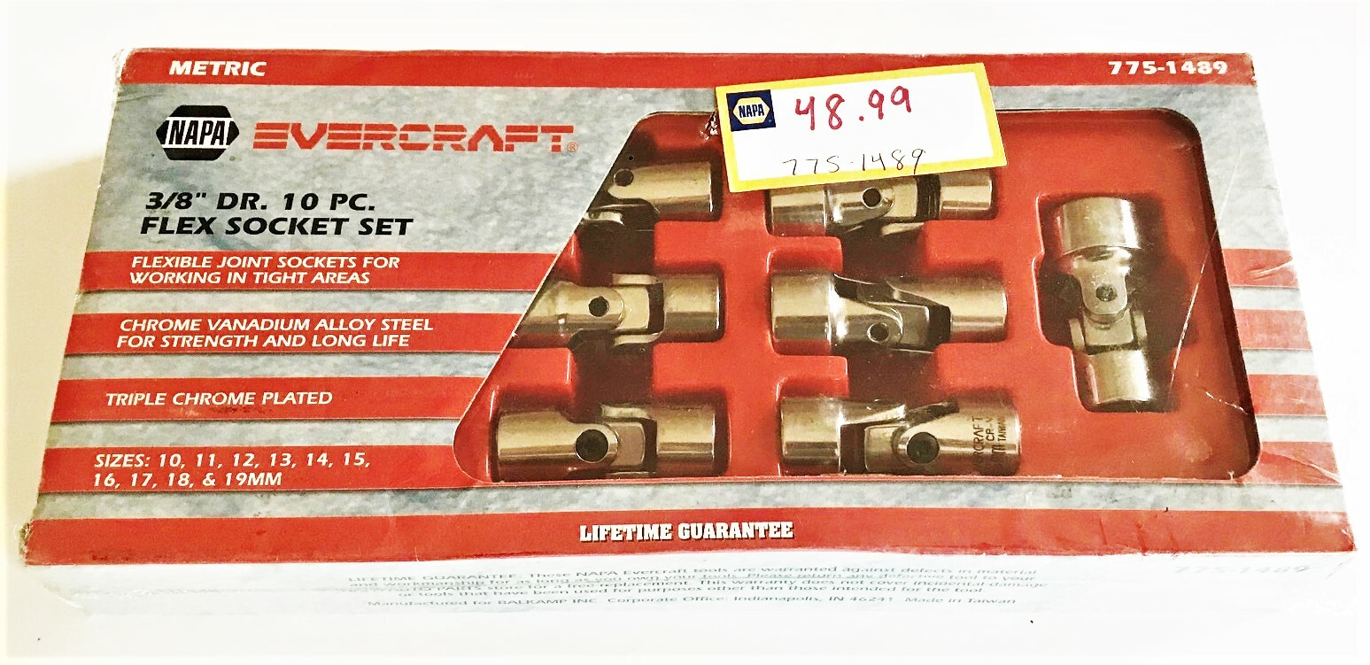 10pc NAPA EVERCRAFT PROFESSIONAL FLEXIBLE UNIVERSAL FLEX SOCKET SET MM 775-1489 gallery