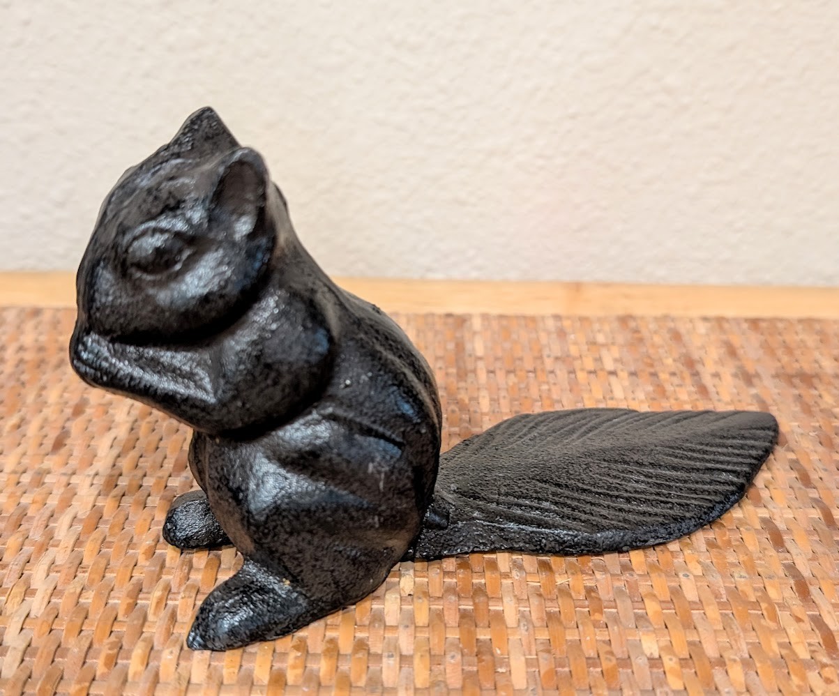 Rustic Cast Iron Standing Chipmunk Squirrel with Long Tail Door Stopper Wedge gallery