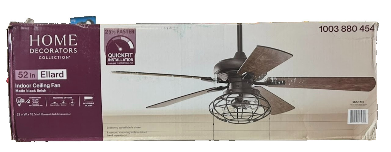 Home Decorators Collection Ellard 52 in. LED Matte Black Ceiling Fan with Light gallery