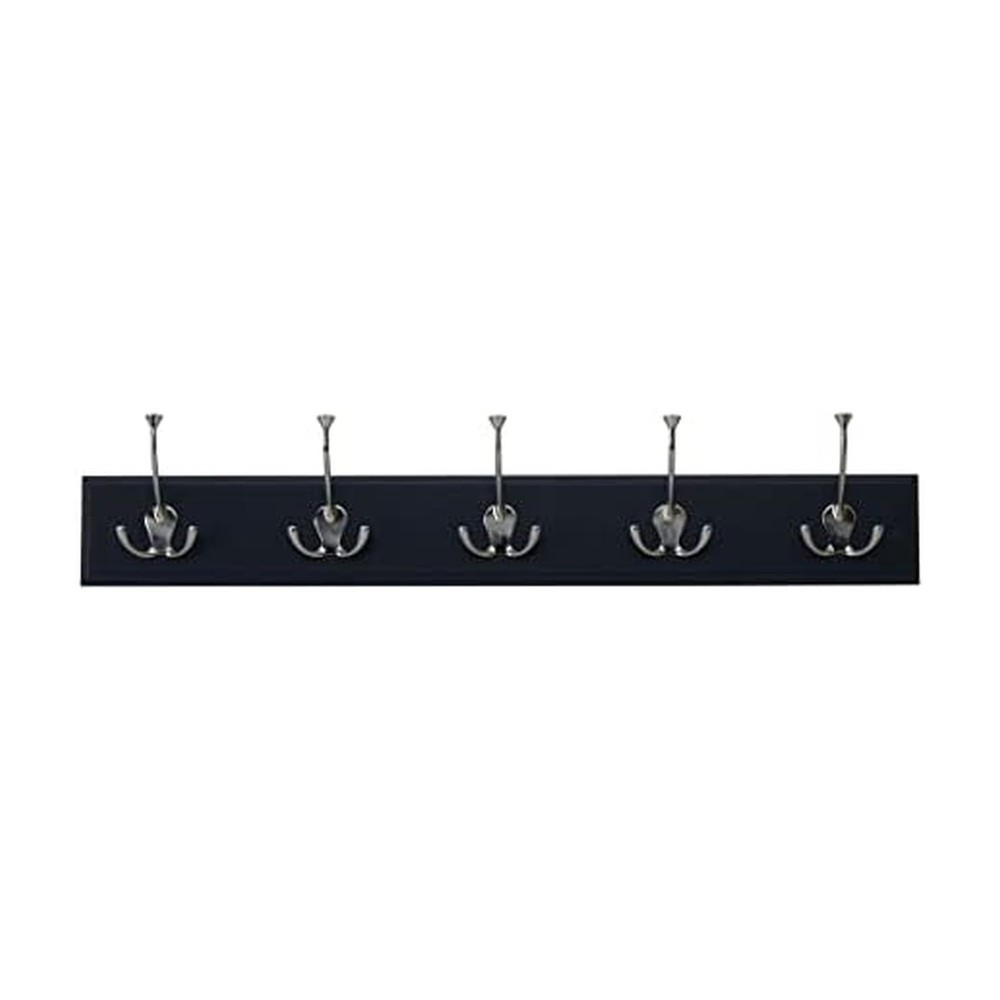 5 Hook Black Wall Mounted Tri Hook Coat Rack, Entry Way, Bathroom, 7lbs Capacity
