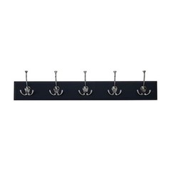 5 Hook Black Wall Mounted Tri Hook Coat Rack, Entry Way, Bathroom, 7lbs Capacity
