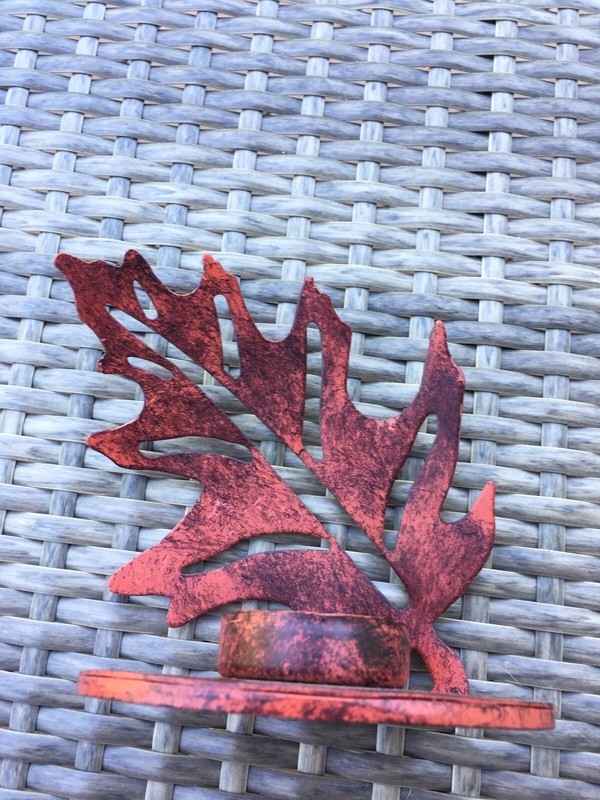 Red Orange With Black Metal Fall Oak Leaf Candle Holder Nature Leaves gallery
