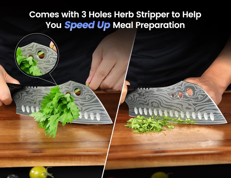 Cleaver Chef Knife with Herb Stripper, 7" Asian Kitchen Knife 3-in-1 Combined... gallery