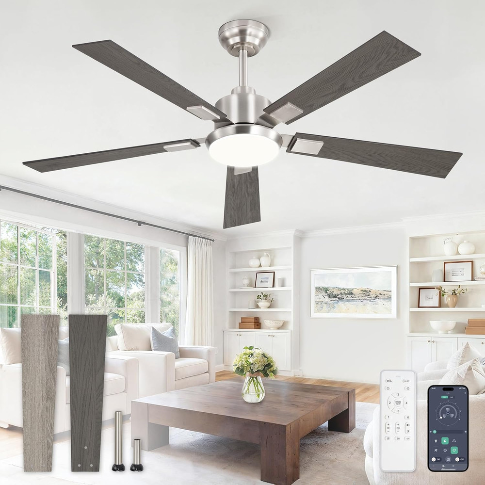 Smart 52" Ceiling Fan with Lights & Remote, Dimmable 3000-6000K, 6 Speeds