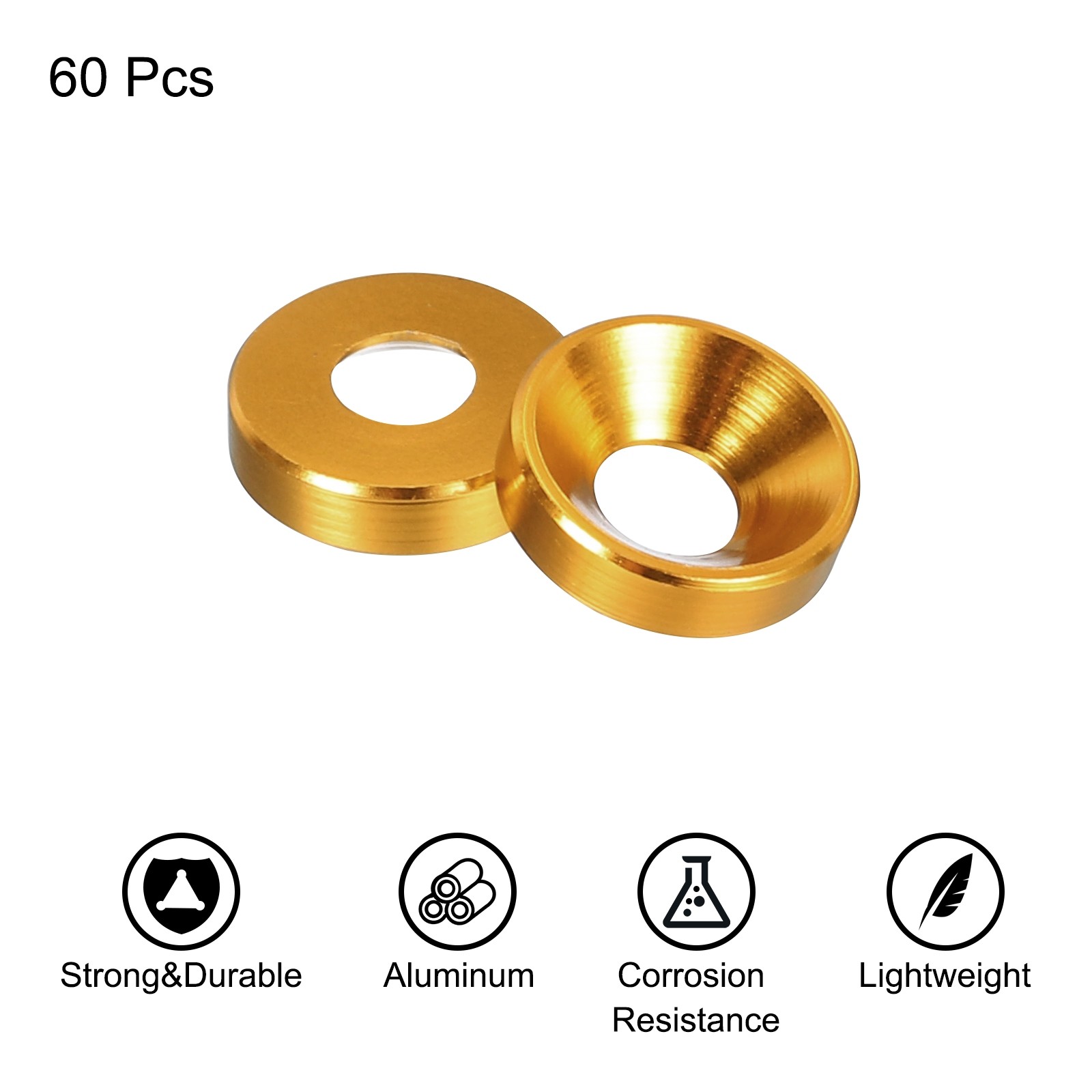 60pcs M4 Counterbore Washers, 10mm/0.39inch Aluminum Alloy for RC, Gold gallery
