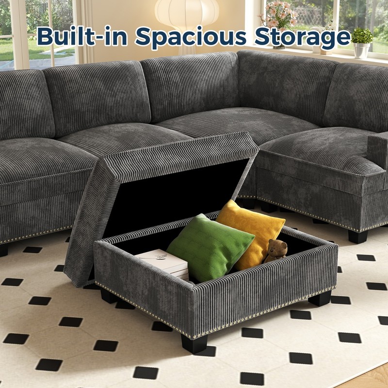 Canmov Cloud Modular Sectional Sofa with Movable Ottoman, Gray Convertible Couch gallery