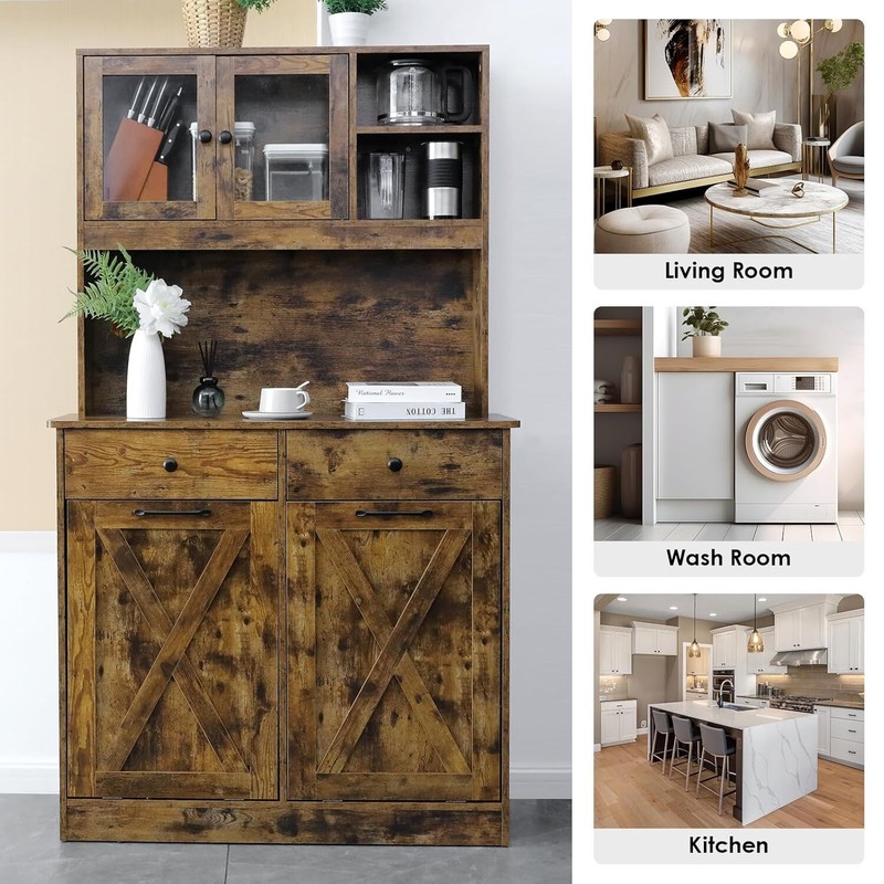 Kitchen Double Doors Tilt Out Trash Can Cabinet Storage Cabinet Wood Garbage Bin gallery