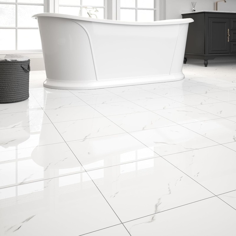 Versatile Peel and Stick Flooring - Polish White Marble, Easy Clean Removal gallery