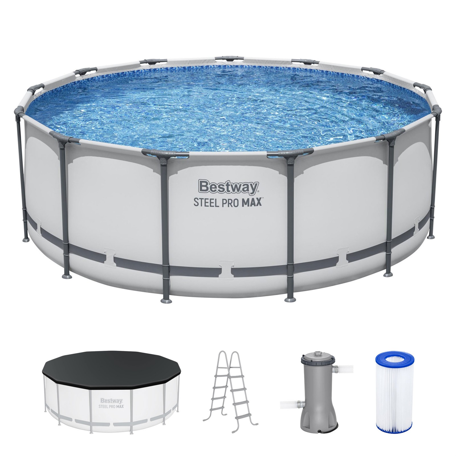Bestway Steel Pro MAX Round Above Ground Swimming Pool with Pump & Cover gallery