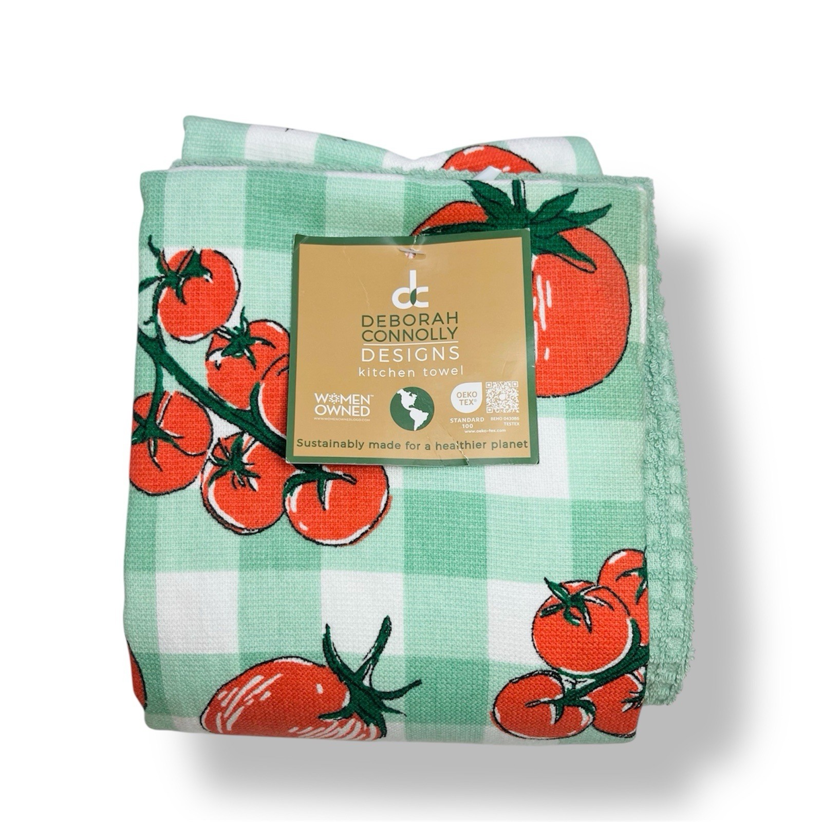 Deborah Connolly Fall Retro Tomatoes Kitchen Towels 3 Green White Checkered gallery