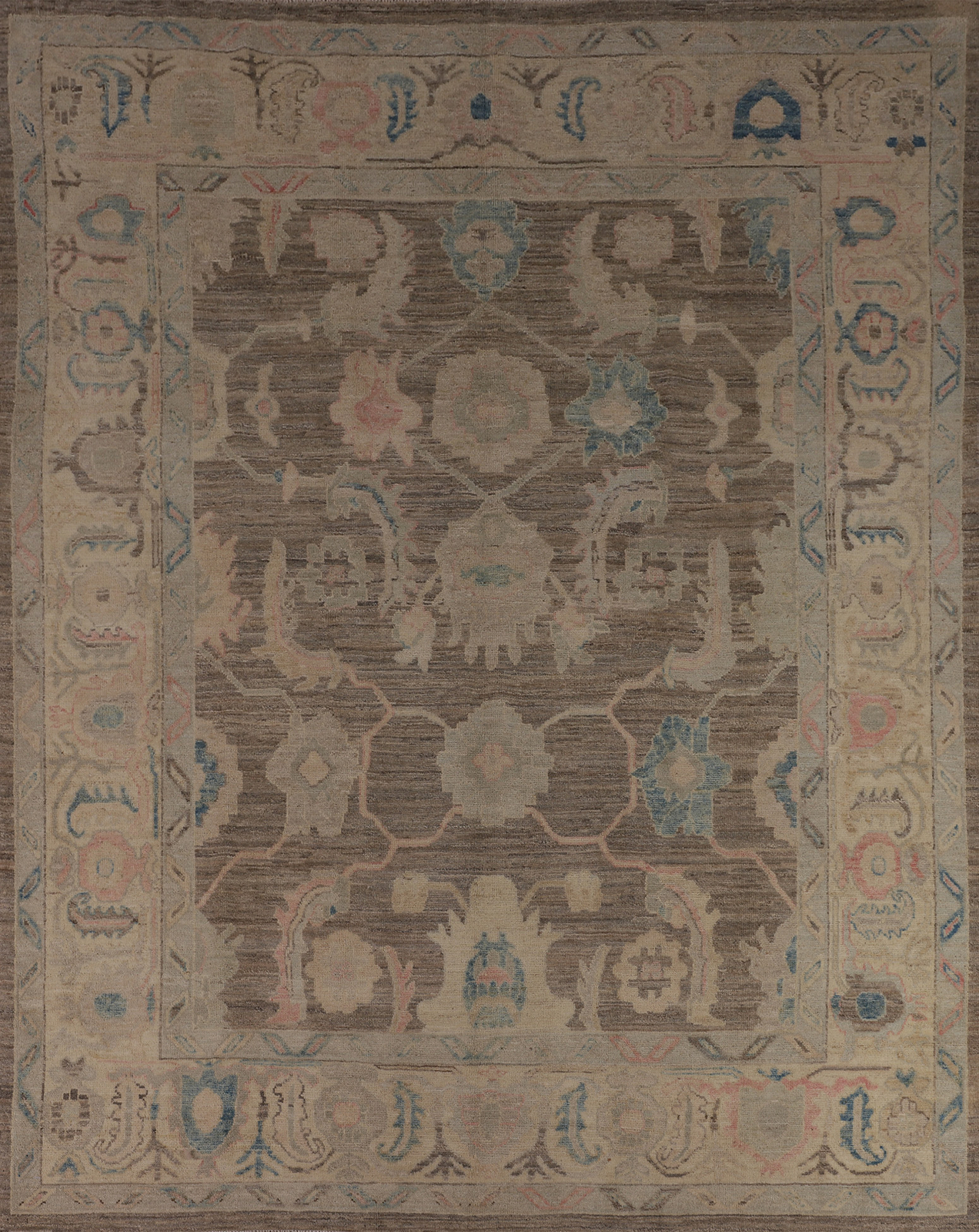 Brown/ Ivory Wool Authentic Oushak Vegetable Dye Turkish Rug 8x10 Handmade gallery