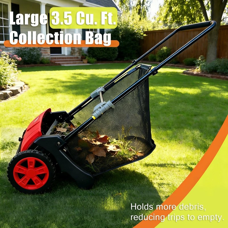 21" Push Lawn Sweeper Leaf Grass Collector Adjustable Height Yard Cleaner Tool gallery