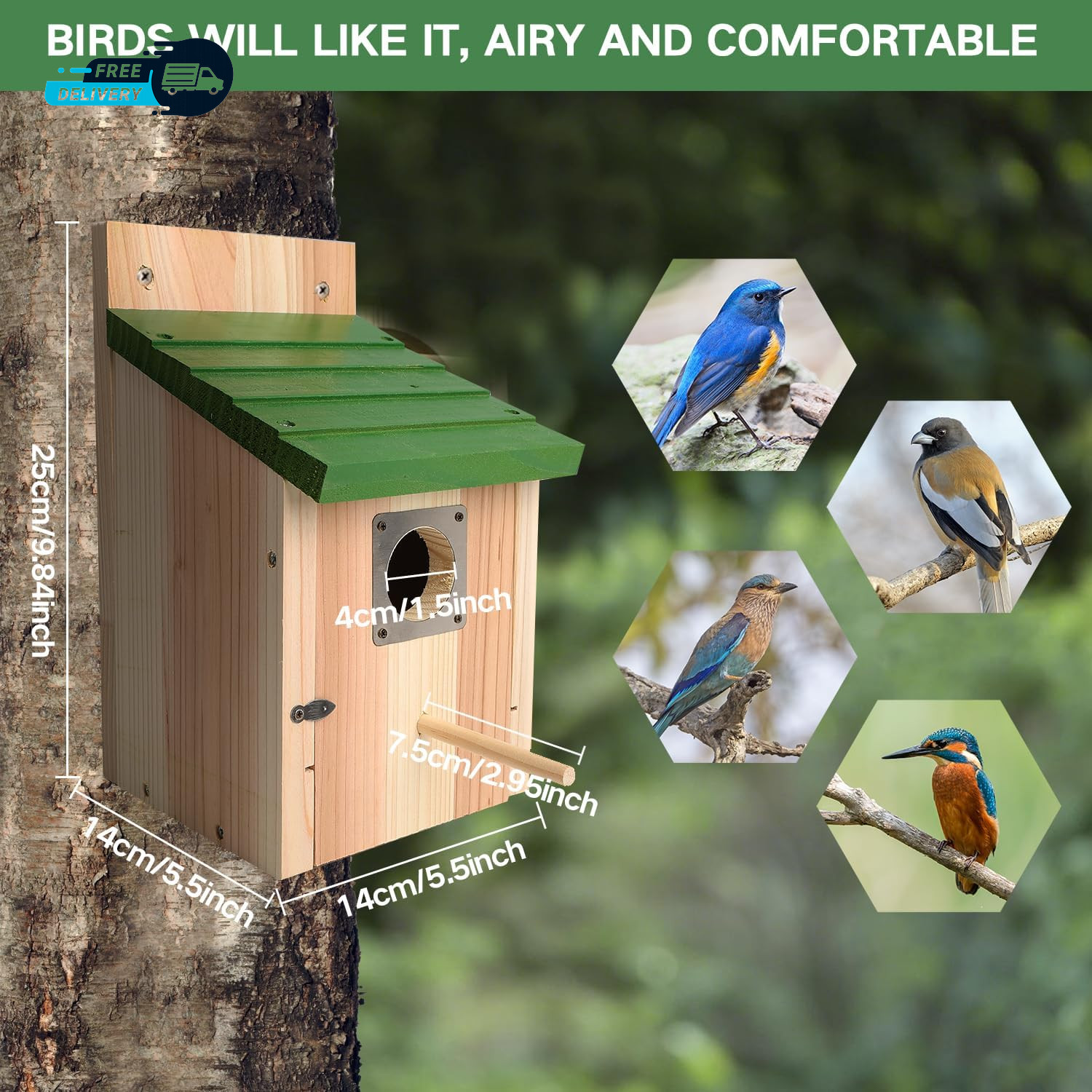 Bird Houses for outside with Copper Guard Thicken Cedar Wooden Nesting gallery