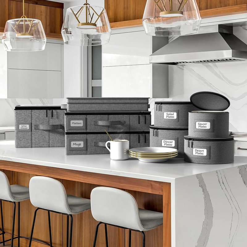 Stackable Hard Shell Storage Set with 8 Dish & Plate Protectors Included gallery