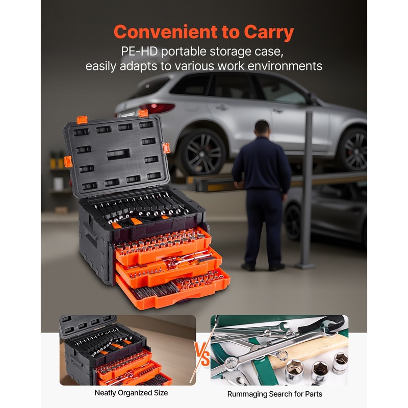 Mechanics Tool Set Socket Set 450Pcs 1/4 3/8 1/2 in Drive Orange Drawer gallery