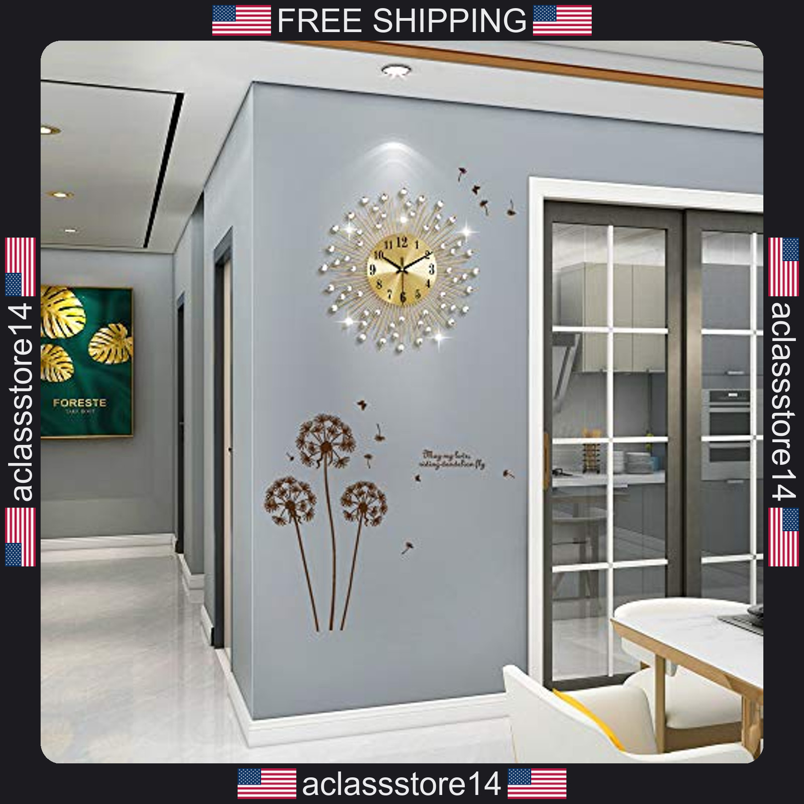 Large gold wall clock 14 inch silent round metal decor for living room bedroom gallery