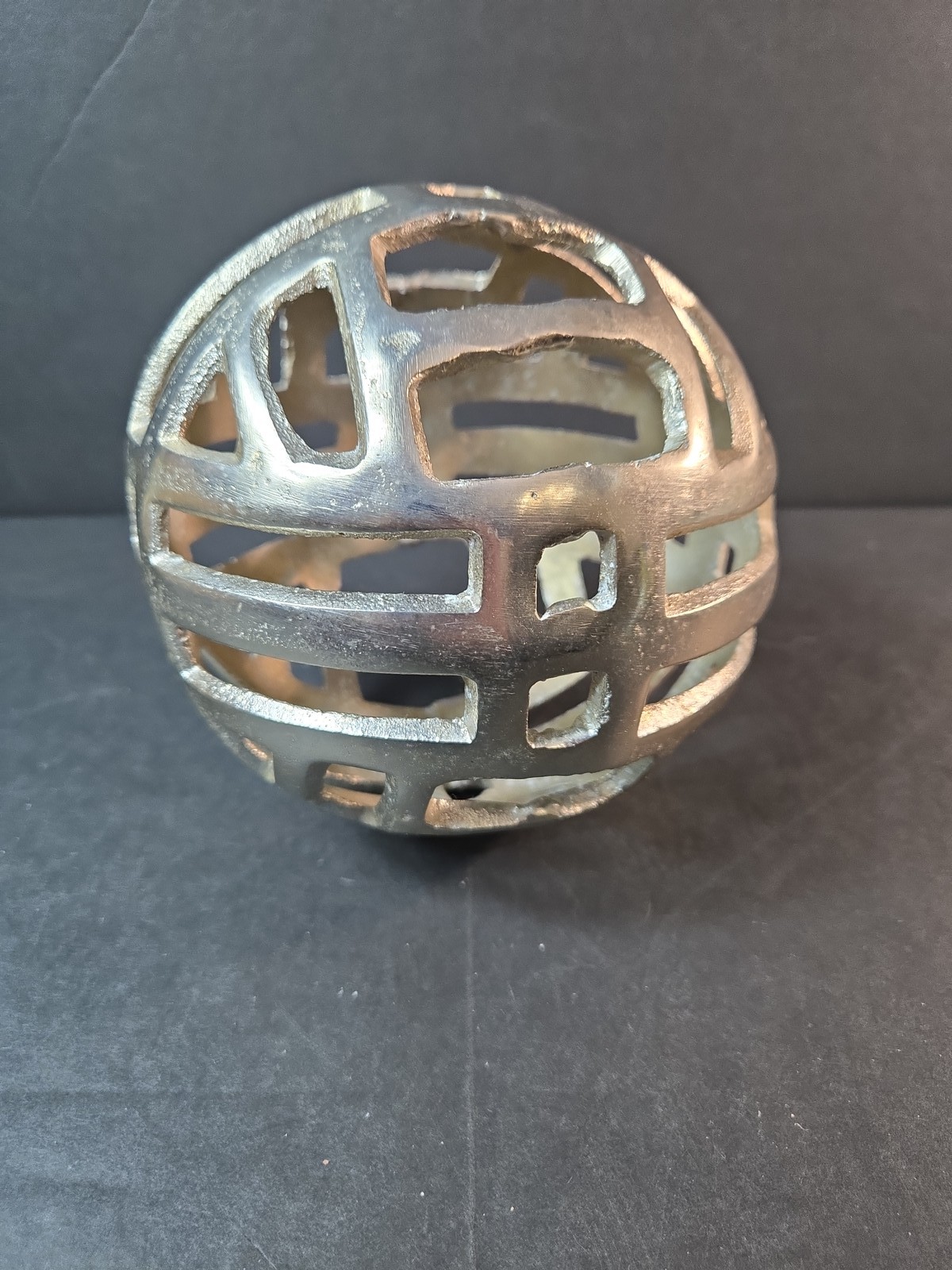 Modern Geometric Metal Orb Sphere Sculpture Home Decor Accent Silver 4" Diameter gallery