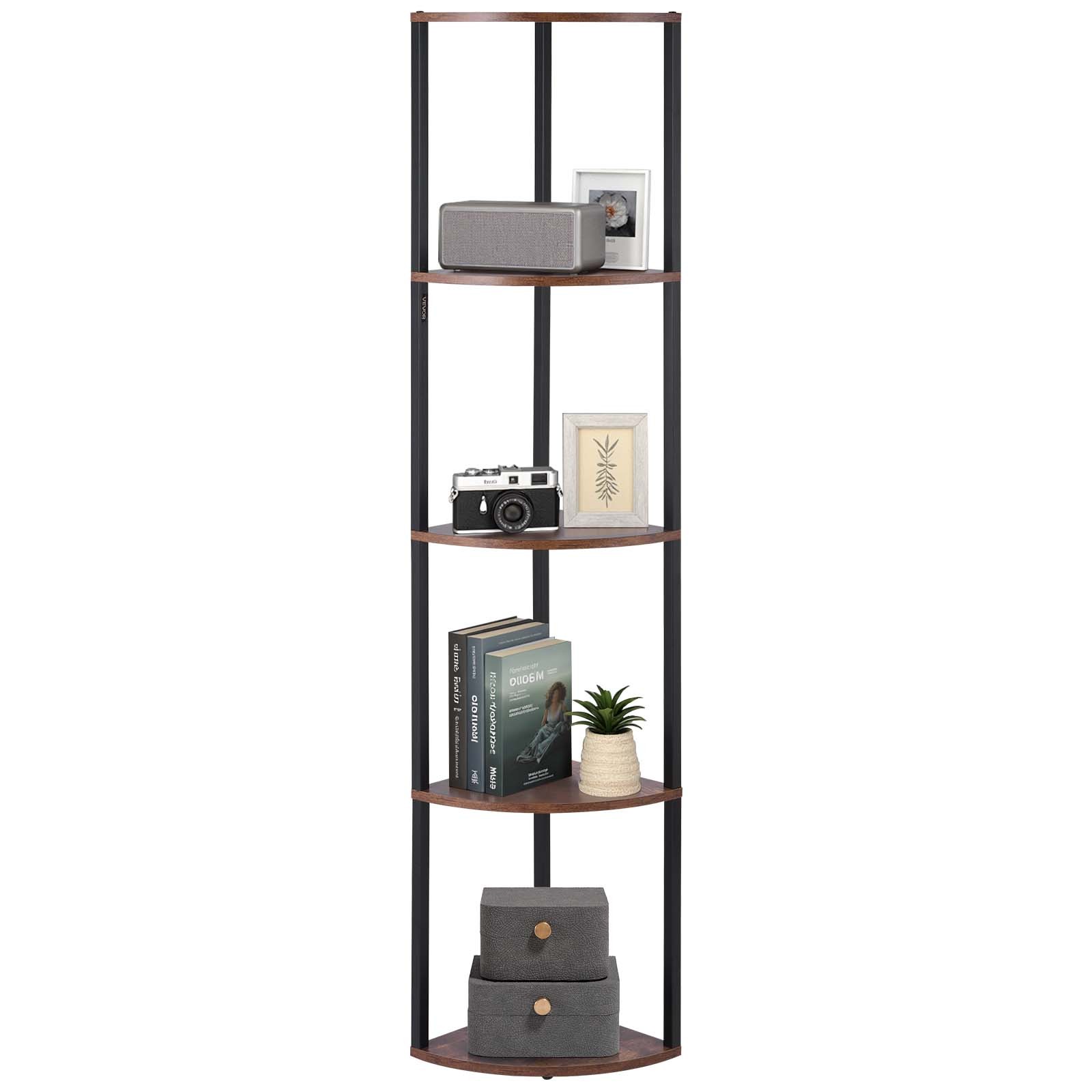 5 Tier Corner Shelf Tall Corner Stand with LED Light Narrow Display Rack gallery