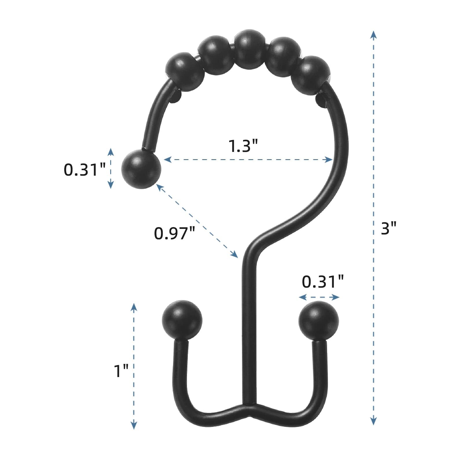 12 Pack Metal Shower Curtain HOOKS RINGS Double Glide Roller Set Stainless Steel gallery