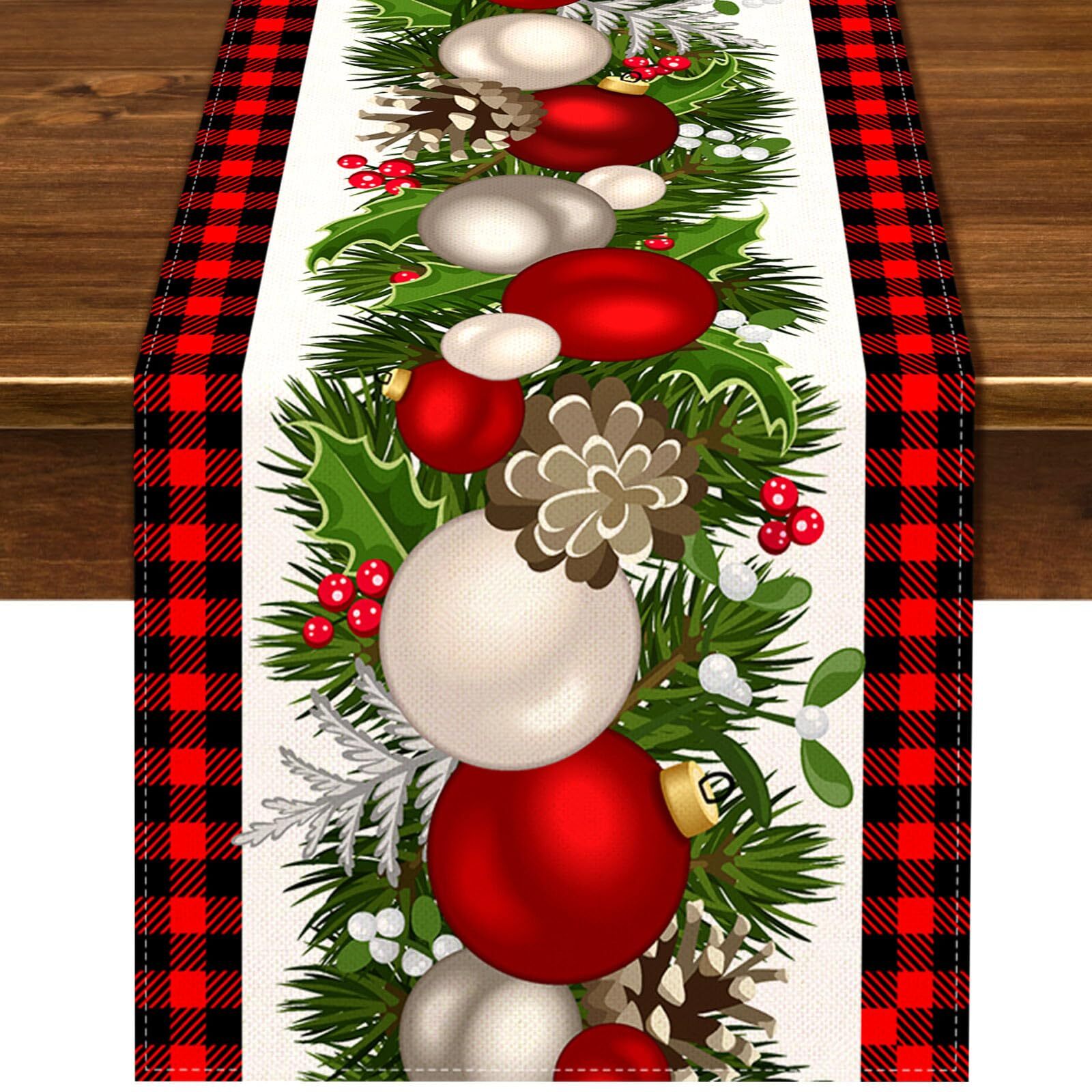 90 Inch Black and Red Buffalo Check Plaid Christmas Table Runner for Holiday gallery
