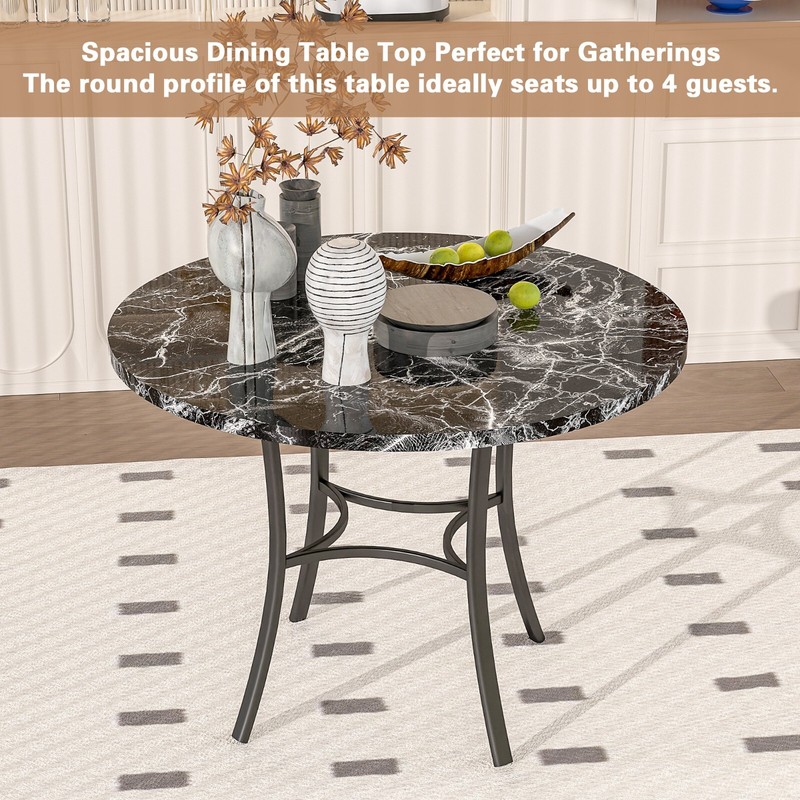 5 Pcs Dining Table Set for Kitchen Marble Grain Table Top Dinette w/Storage Rack gallery