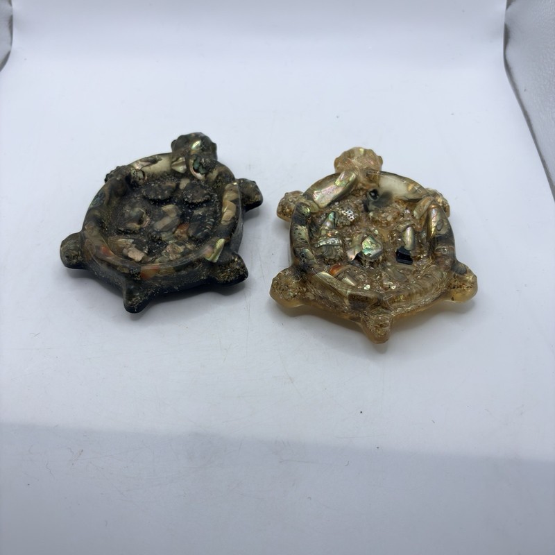 Acrylic Turtle Abalone Shell Trinket Soap Dish Pin Tray Vintage Set Of 2 5" gallery
