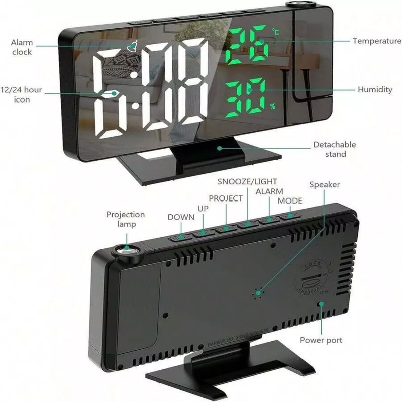 7.8" LED Digital Projector Projection Snooze Dual Alarm Clock Timer USB A+ gallery