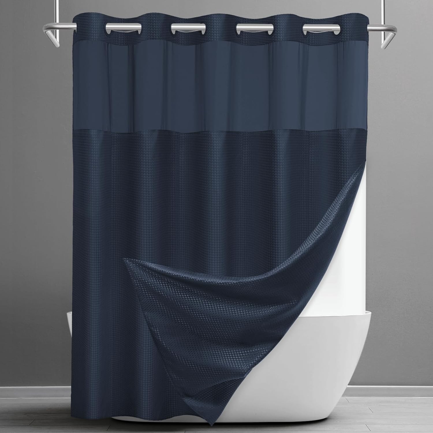 No Hook Shower Curtain with Snap in Liner Set 71"W x 74"L (Pack of 1) Navy Blue gallery