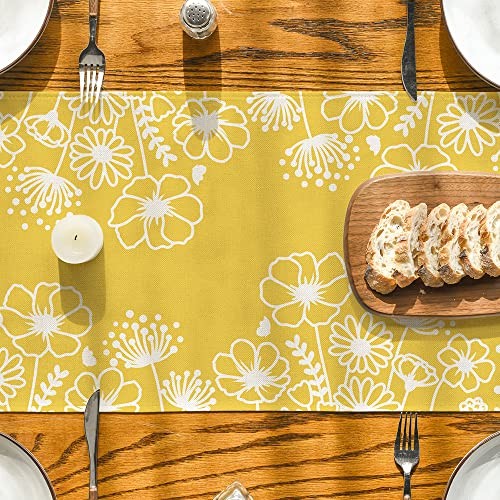 Bloom Flowers Butterfly Spring Table Runner, 13" x 72", Table Runner Yellow gallery