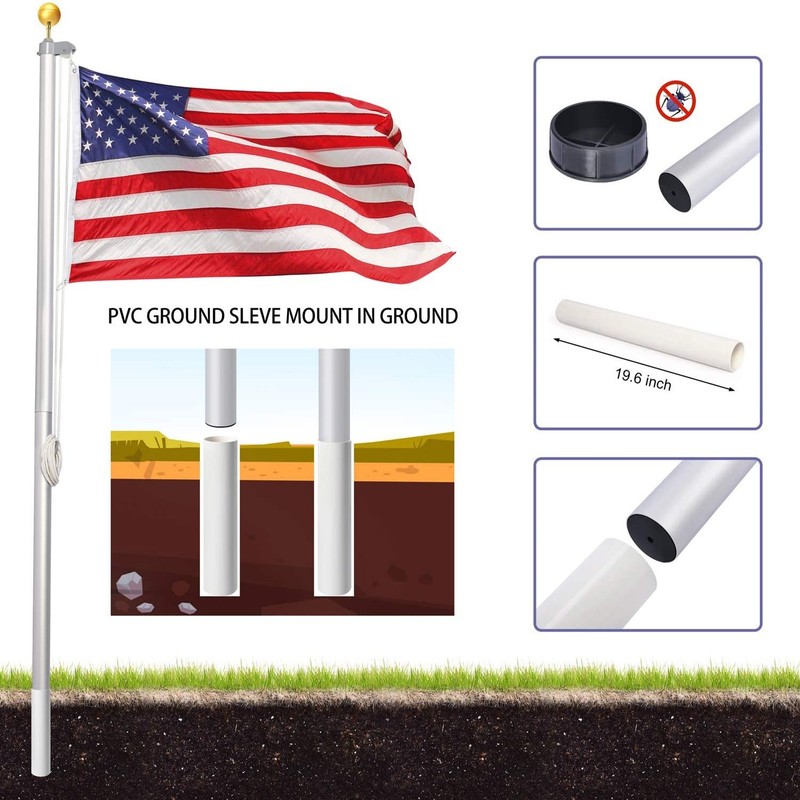 20 FT Sectional Flag Pole Kit Extra Thick Aluminum Flagpole with 1 Flag 2 Rope gallery