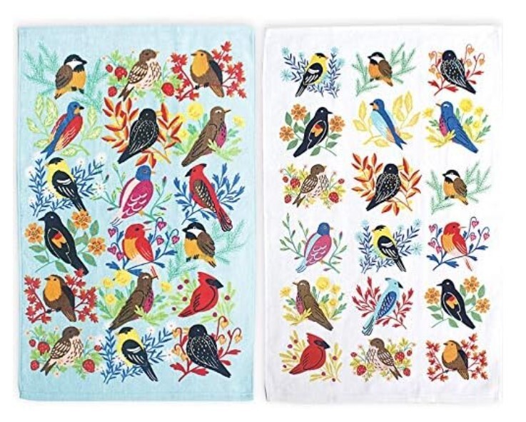 Spring Birds Blue White Floral Kitchen Terry Tea Towel Set 2-pk. 100% Cotton gallery