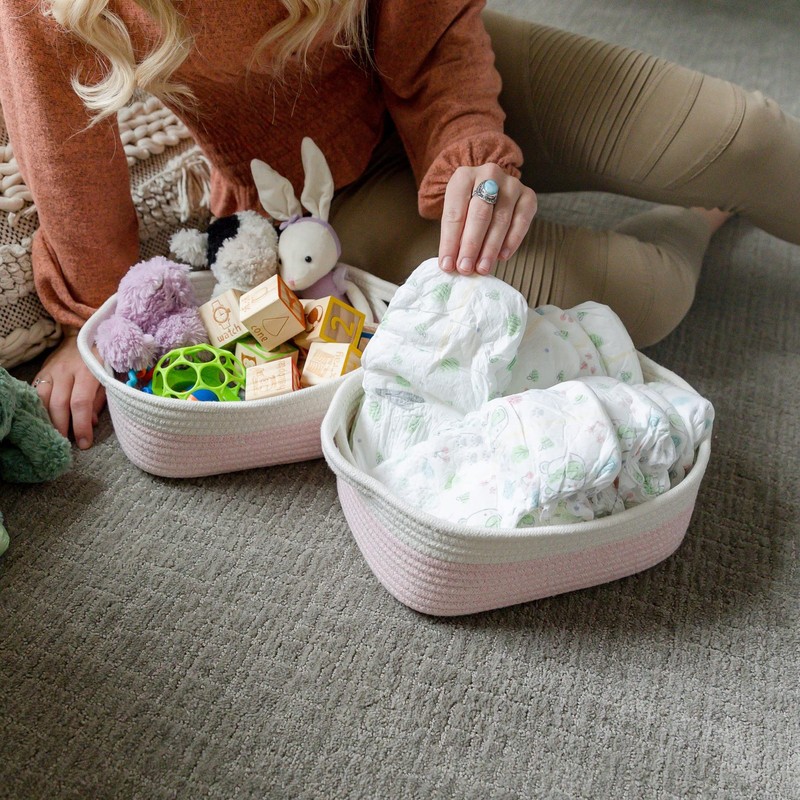 5-Piece Rectangle Storage Basket Set- Natural Cotton Rope Woven Baskets for O... gallery