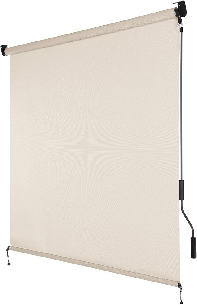 5% Openness Cordless Solar Fabric Roller Shade, 10'W x 8'H Sun Shade for Outdoor
