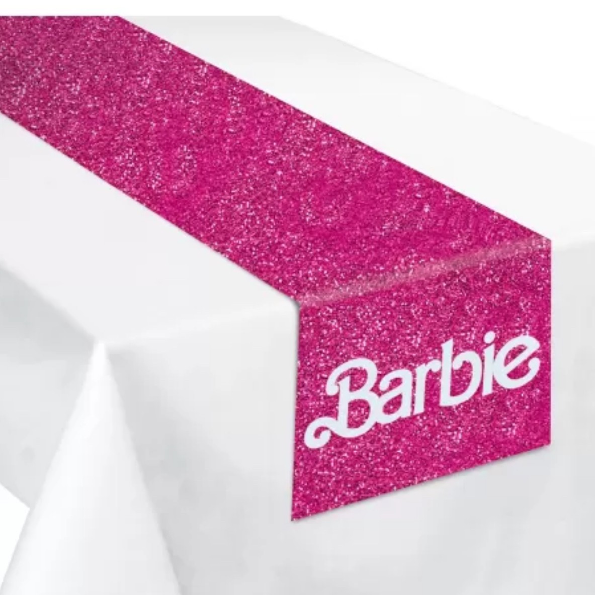 Malibu Barbie Party PINK GLITTER TABLE RUNNER Measures 13" Wide x 72" Long NEW gallery