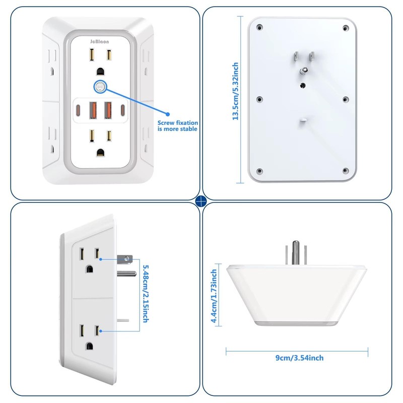 6 Outlet Extender Surge Protector Multi Plug Wall Adapter USB Charger Ports with gallery