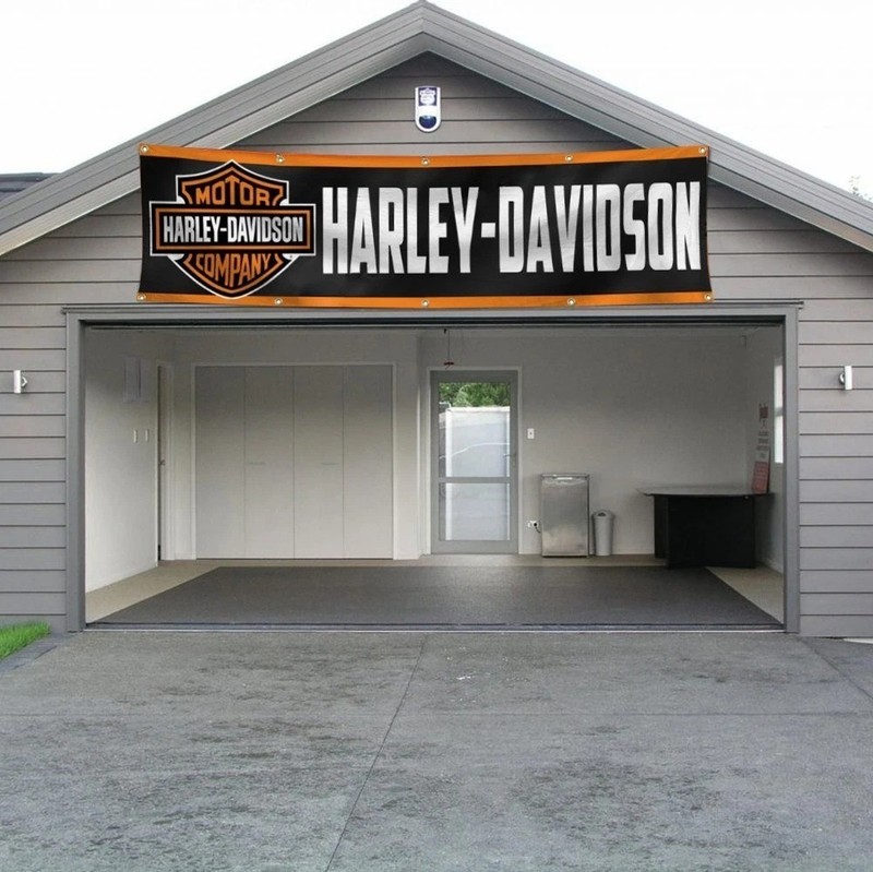 Orange Black Biker Theme Flag Banner – 71x24" Motorcycle Shop Garage Decor gallery