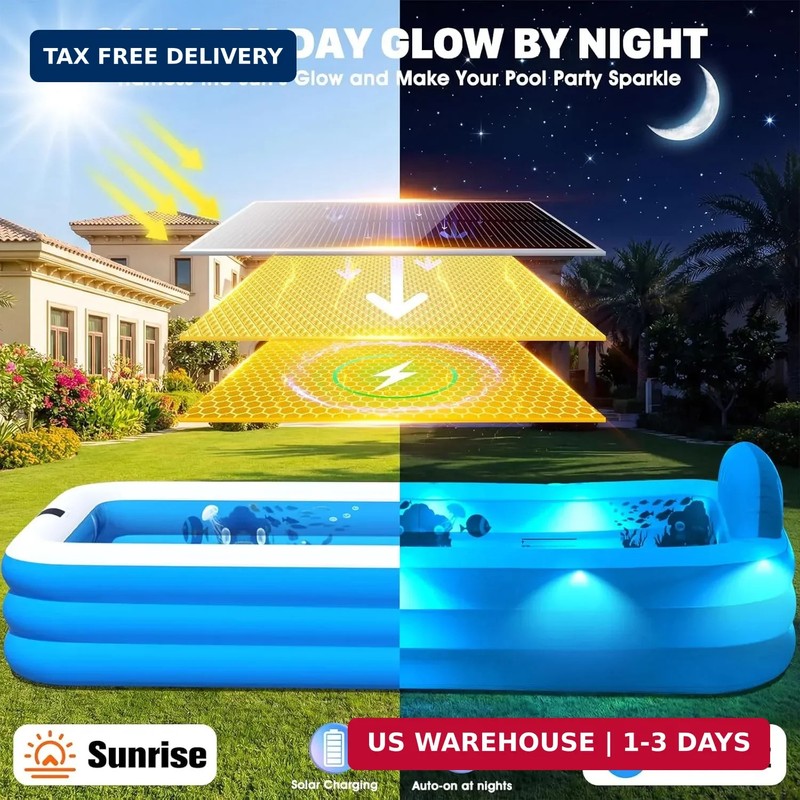 Extra Large Inflatable Pool with Lights,Upgraded Solar Powered Blow Up Pool for gallery