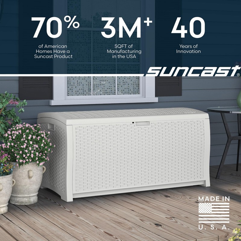 99 Gallon Wicker Horizontal Outdoor Deck Box with Hinged Lid, Water-Resistant... gallery