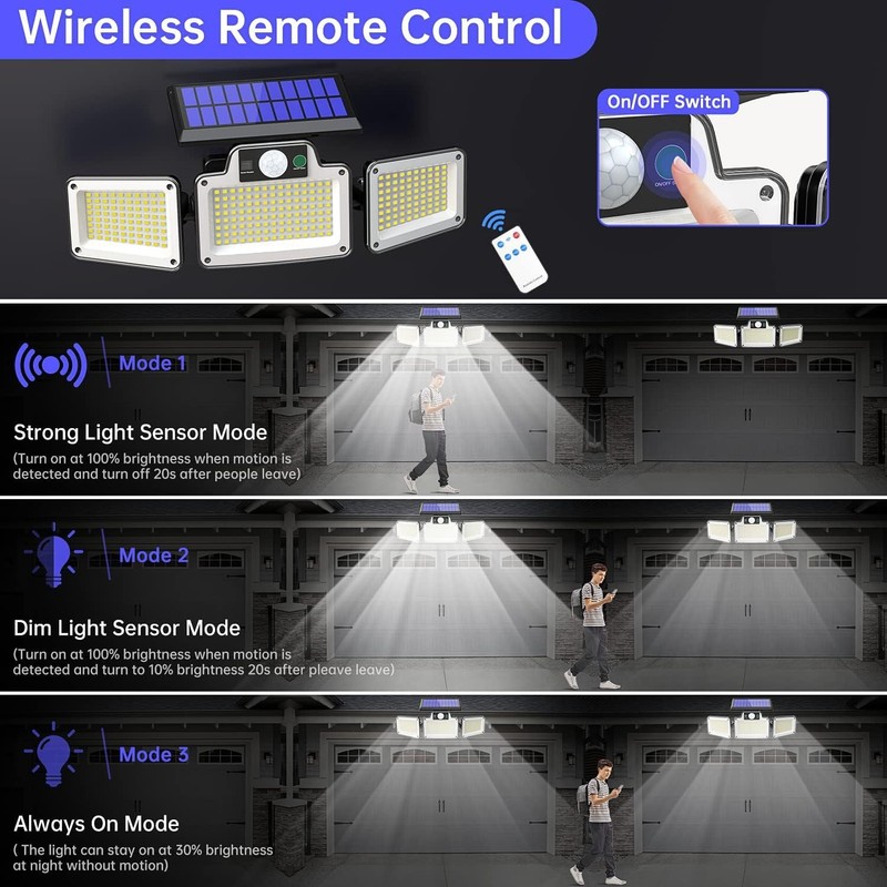 2 Pack 280 LED Motion Sensor Solar Lights Outdoor IP65 Waterproof Security Lamp gallery
