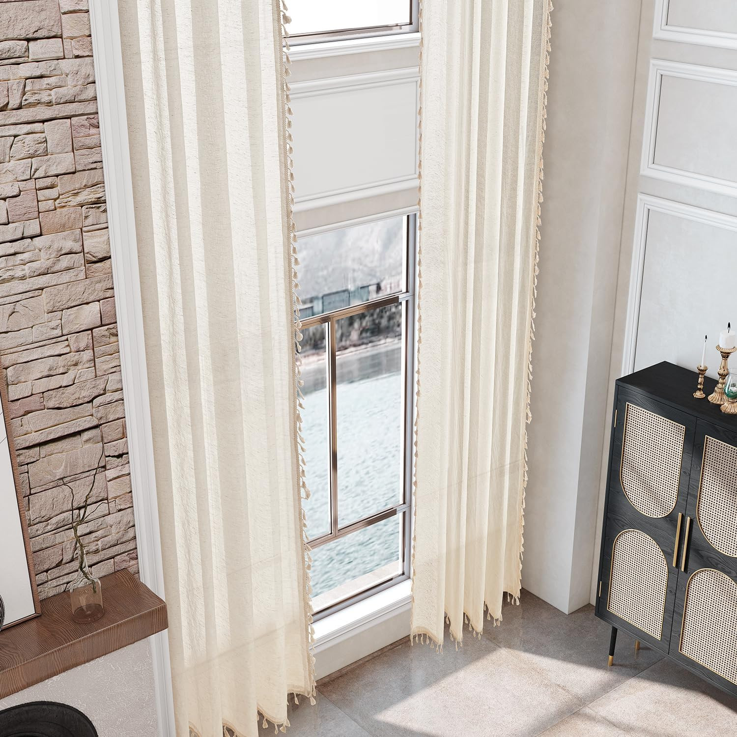 Custom 20Ft Natural Linen Cream White Semi Sheer Curtain for High Ceilings gallery
