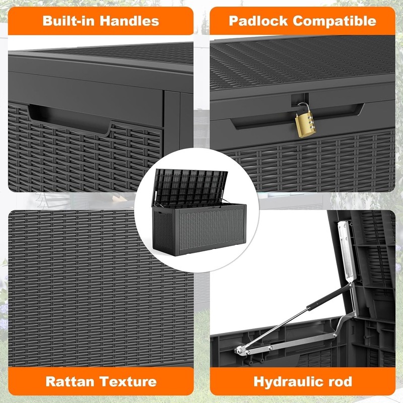 100 Gallon Resin Deck Box - Lockable Waterproof Outdoor Storage for Patio, Black gallery